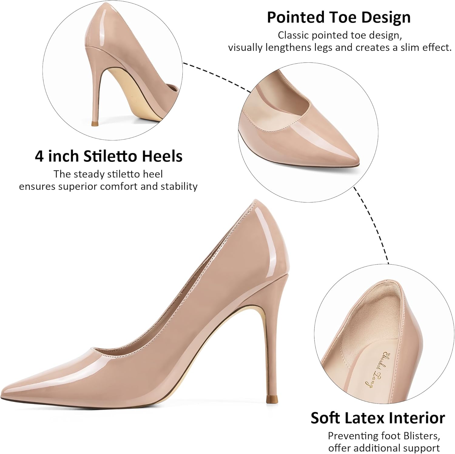 Elisabet Tang Women's High Heels Pumps Closed Pointed Toe Stiletto 4inch Heels Classic Office Special Dressy Wedding Pump Shoes - Image 4