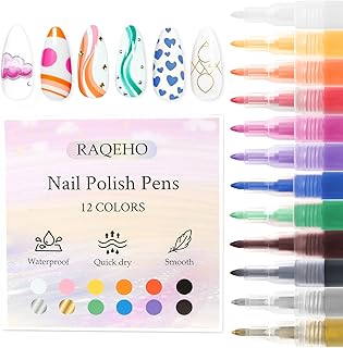 12Colors Nail Art Pens - Nail Polish Markers Quick Dry Waterproof Doodle Design Pen for Gel Polish Nails Decorating Painting Tracing Lining Dotting Manicure Tech Must Haves Supplies (0.7mm)