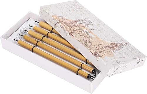 Miniatura 4 de Juego de 5 bolígrafos de inmersión de cómic, juego de 5 bolígrafos de inmersión de caligrafía con 5 plumas, mango de madera, juego de bolígrafos de