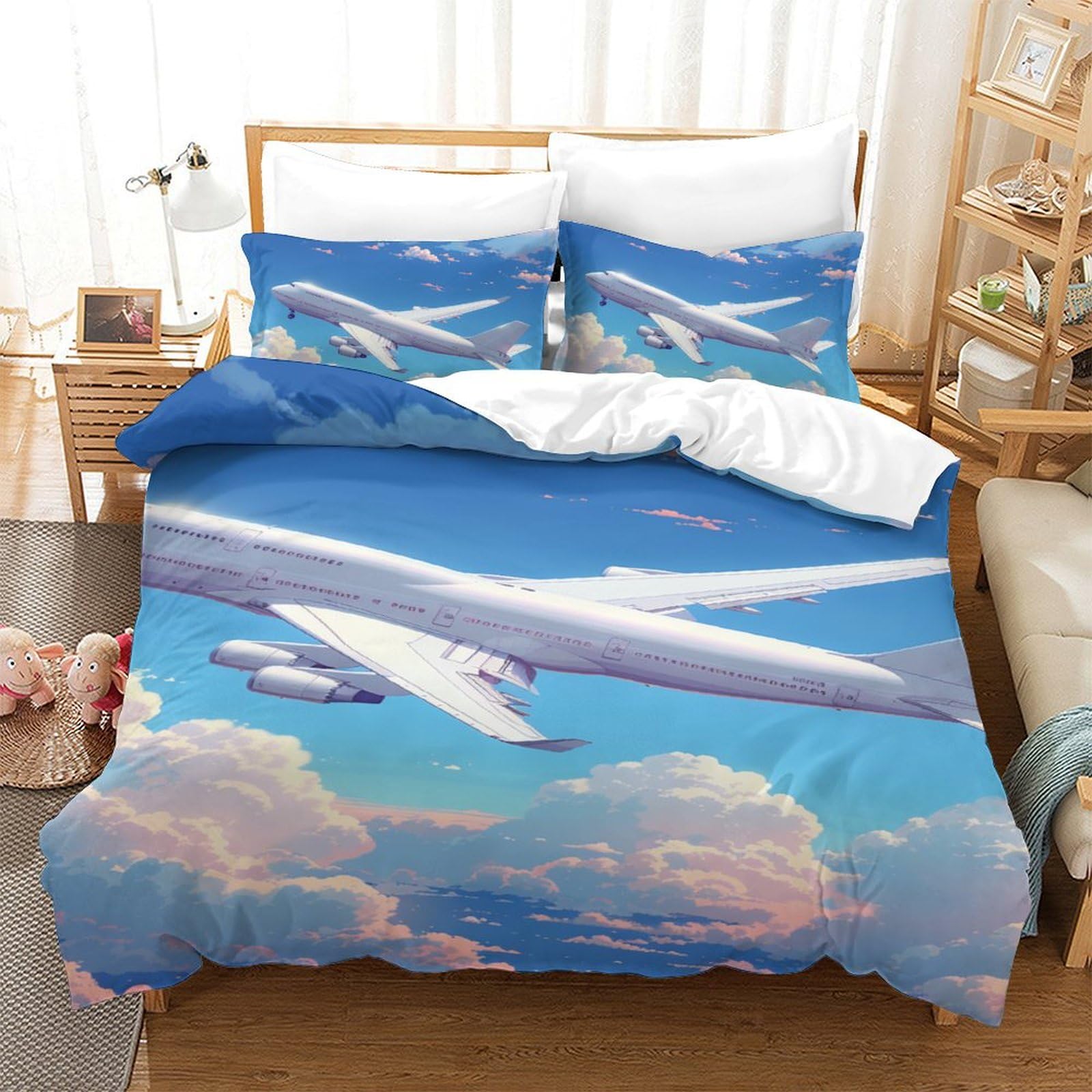 Housse de couette avion 140x200 anti-plis et douce pour un lit d'enfant impeccable