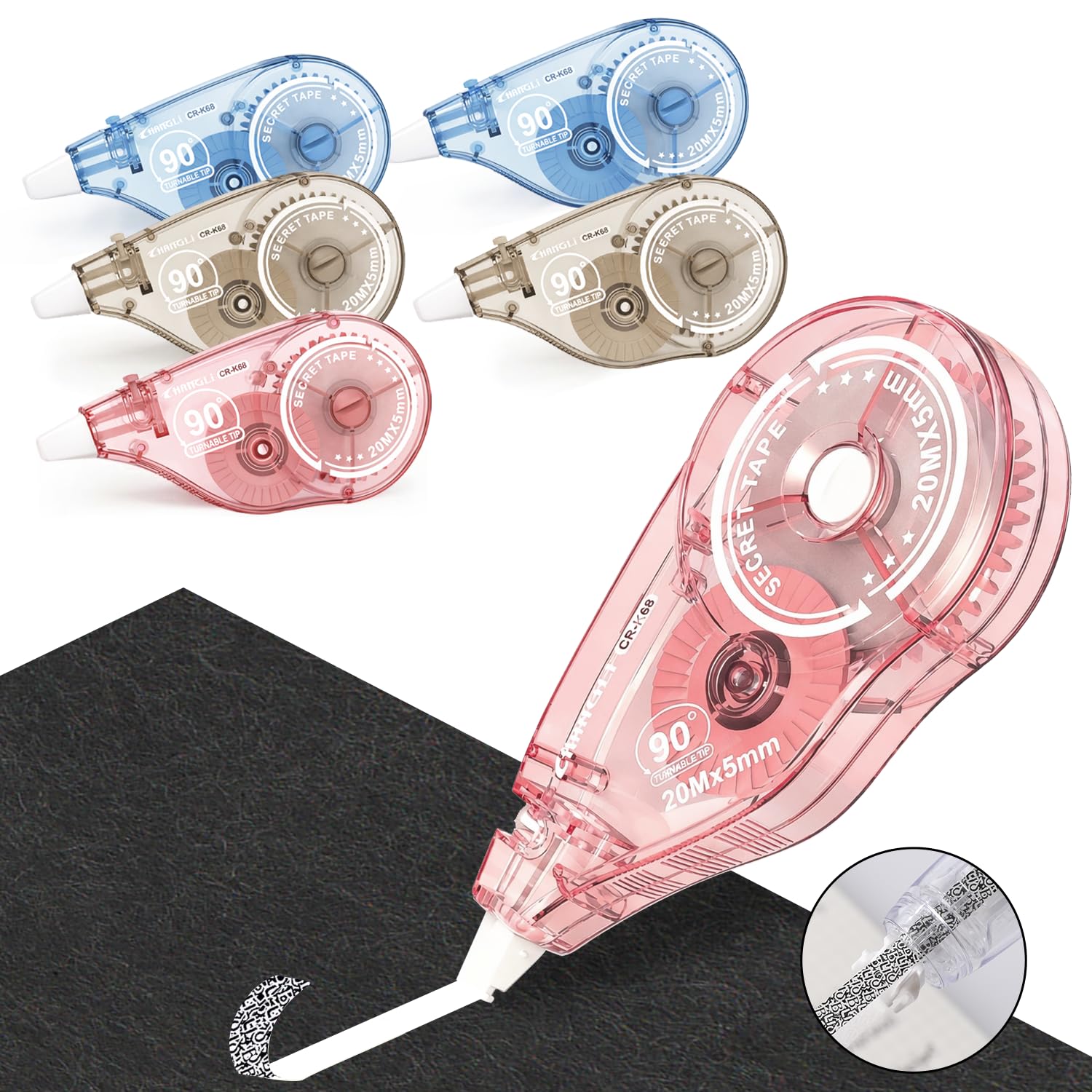 Korrekturband, Weiß, 6er-Pack, 20 m, 90° drehbare Spitze