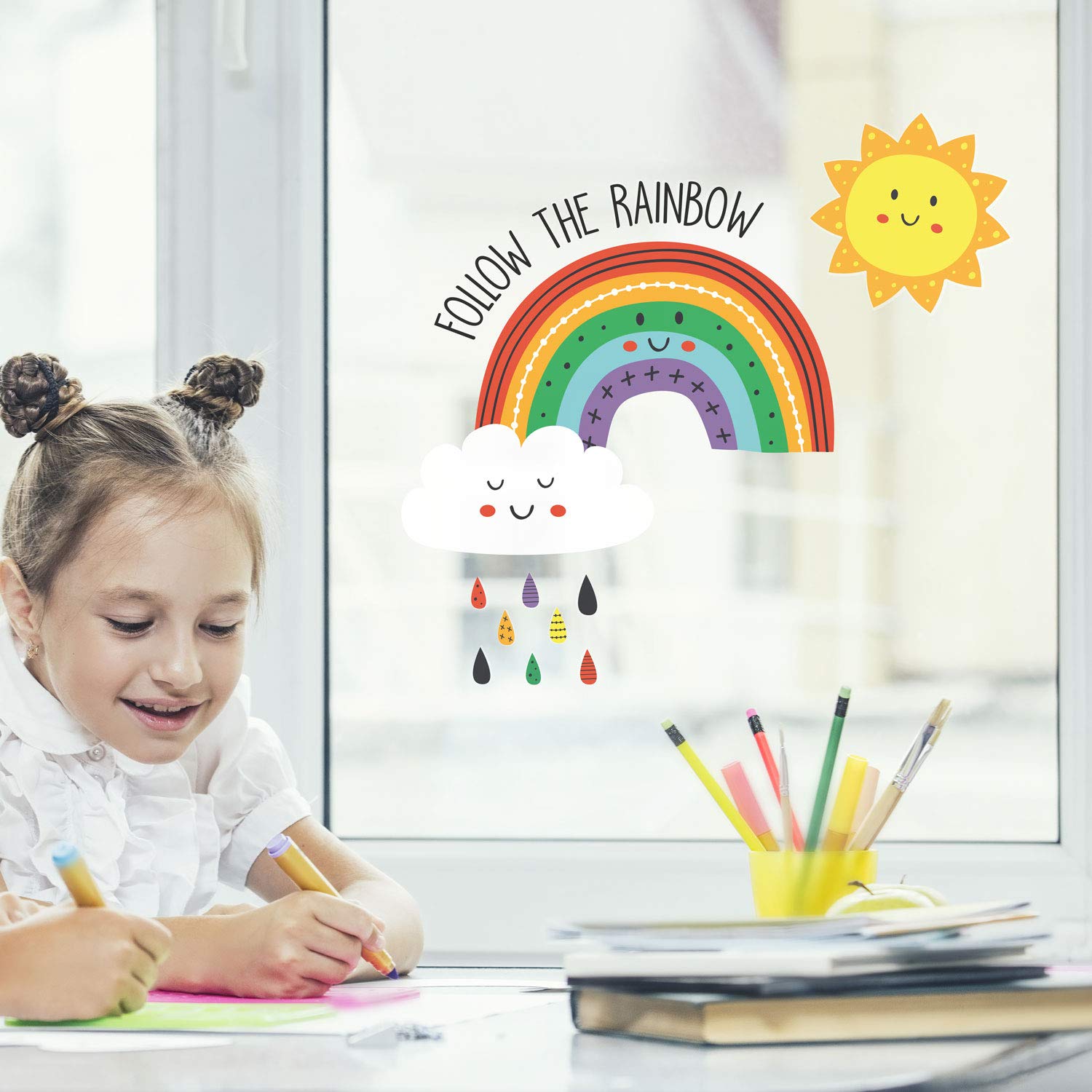 Stickerscape Follow The Rainbow Window Stickers | Easy To Apply | Repositionable And Reusable | Viewable From Both Sides Of A Window | Perfect To Brighten Up A Room (Standard)