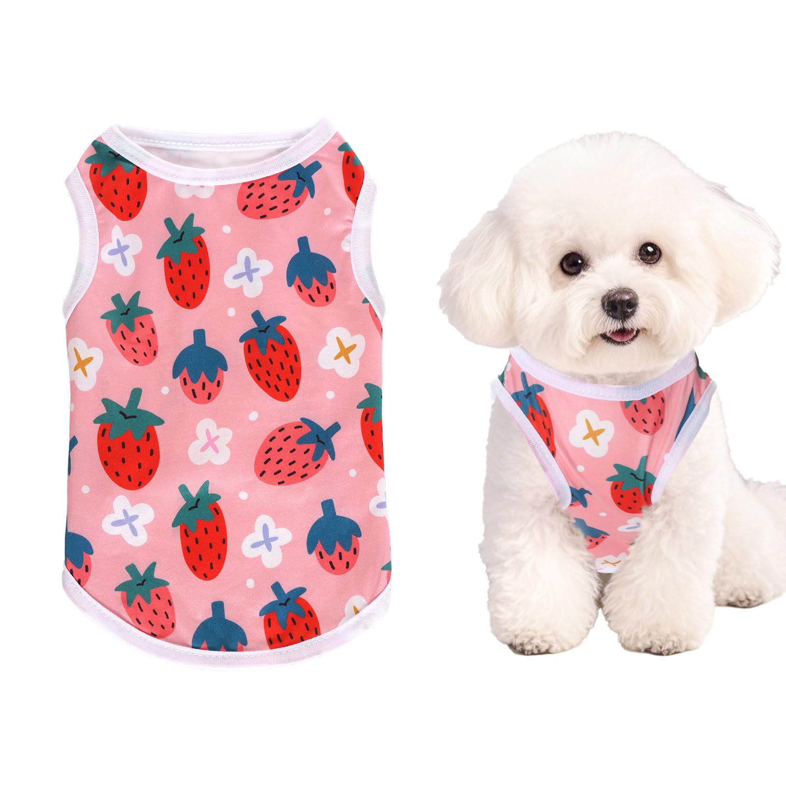 Pistha Pink Dog Shirts Cute Summer Dog Clothes Soft Pet T-Shirt Printed Puppy Shirt for Small Medium Dogs Cats Girl(Strawberry2,S)