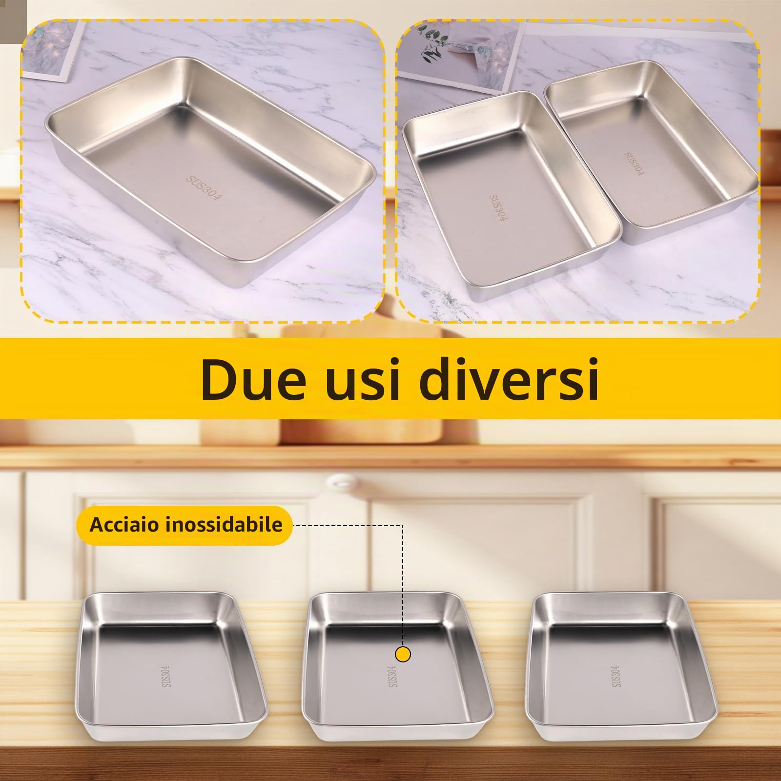 Set di 3 Vassoi Rettangolari in Acciaio Inox,Ciotole per Impanare,Teglie per Impanatura in Acciaio Inox,Teglia per Briciole Rettangolare,Impilabili-Vassoi per Alimenti Come Pangrattato e Farina