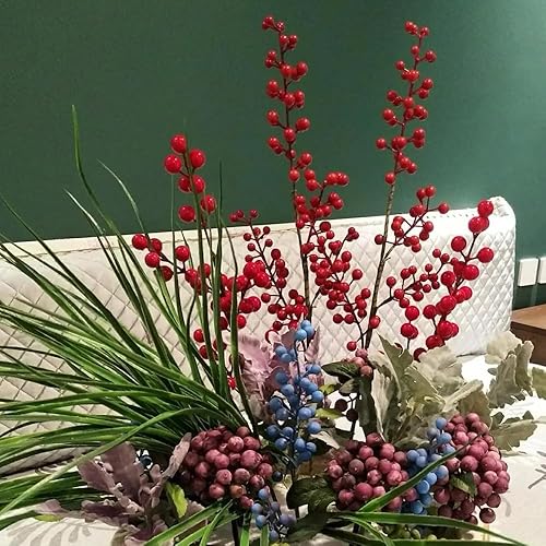 Miniatura 5 de Baya artificial, bayas falsas de borgoña, (20 unidades, 12 pulgadas cada una), tallos de bayas artificiales para árbol de Navidad, corona,