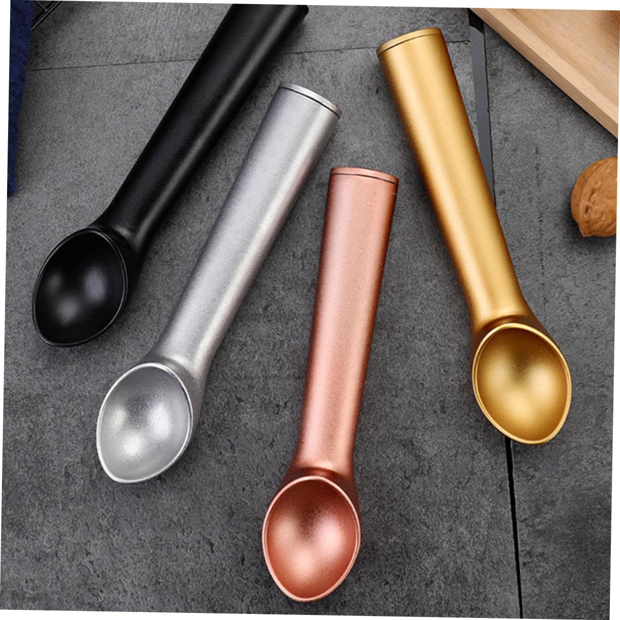 Zerodeko 4 Pièces Cuillères à Glace Alliage Aluminium Cuillères à Dessert Adaptées aux Glaces Fruits et Aliments Surface Lisse et Confortable