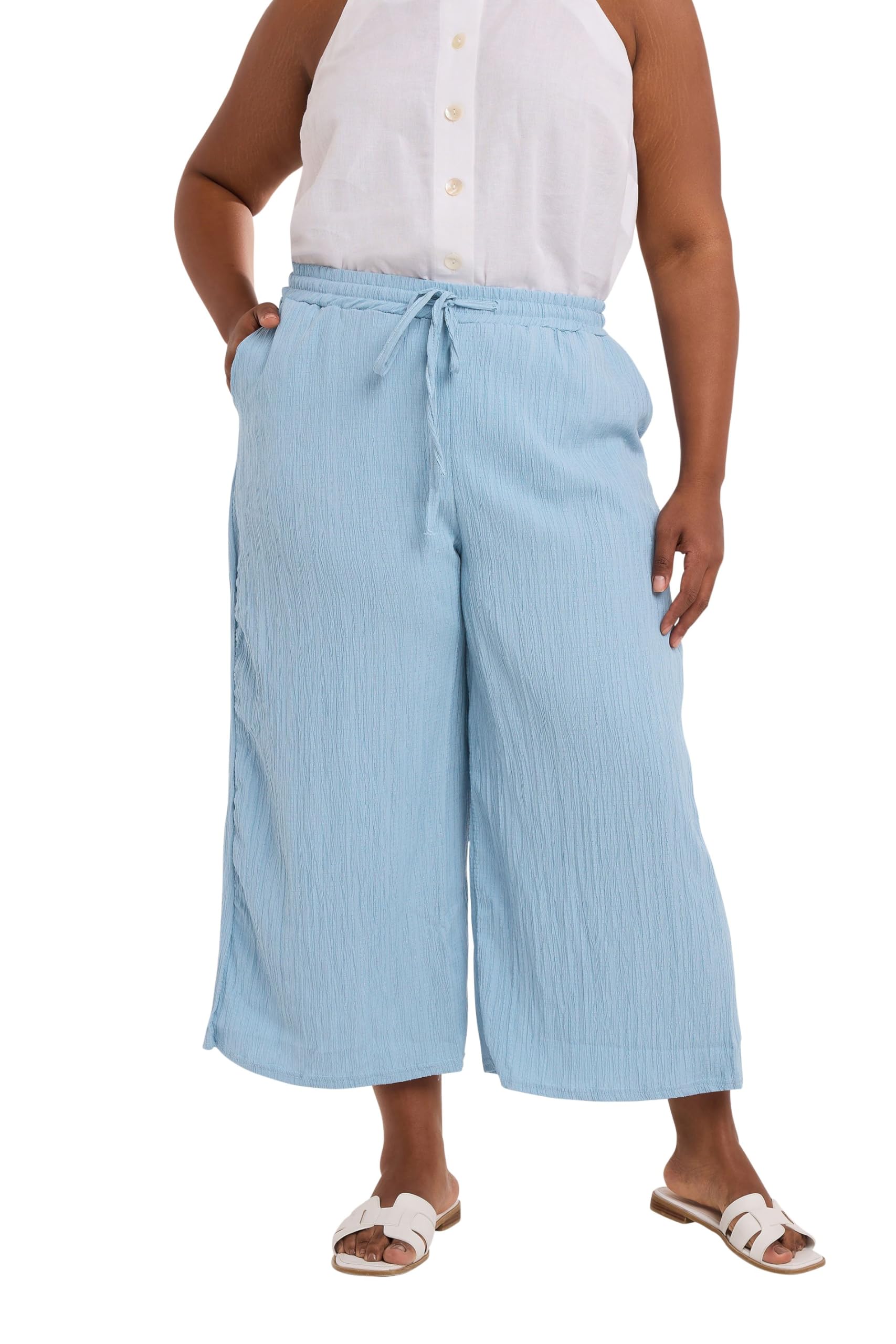 Yours Curve Crinkle Midaxi Culottes - Women's - Plus Size Curve Light Blue
