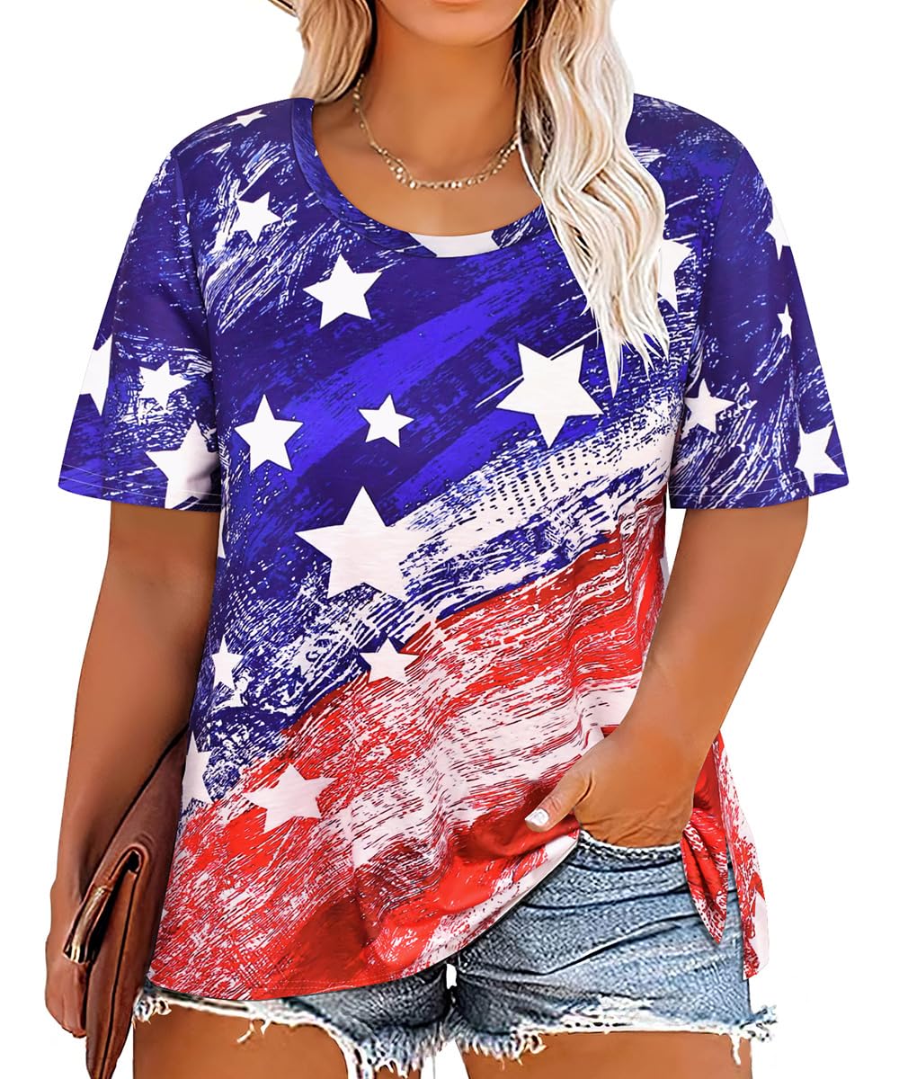 RITERA Plue Size Tops for Women Short Sleeve Crewneck Summer Casual Tshirts Oversized Loose Fit Tunic Blouses XL-5XL