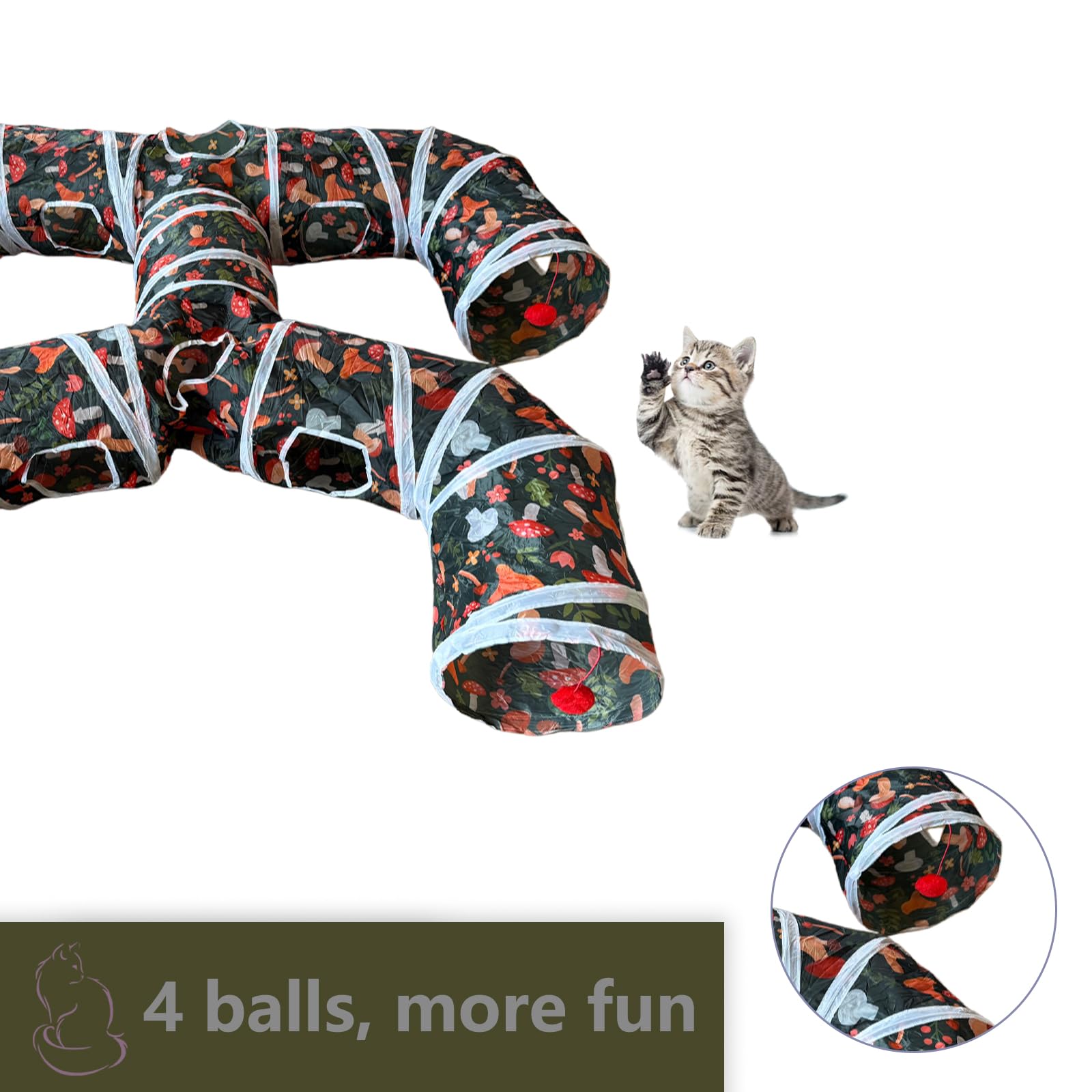 Tunnel giocattolo pieghevole a forma di H con palline da gioco interattive, 4 uscite per gatti, gattini, conigli e piccoli animali domestici, tubo da gioco pieghevole per divertimento ed esercizio al
