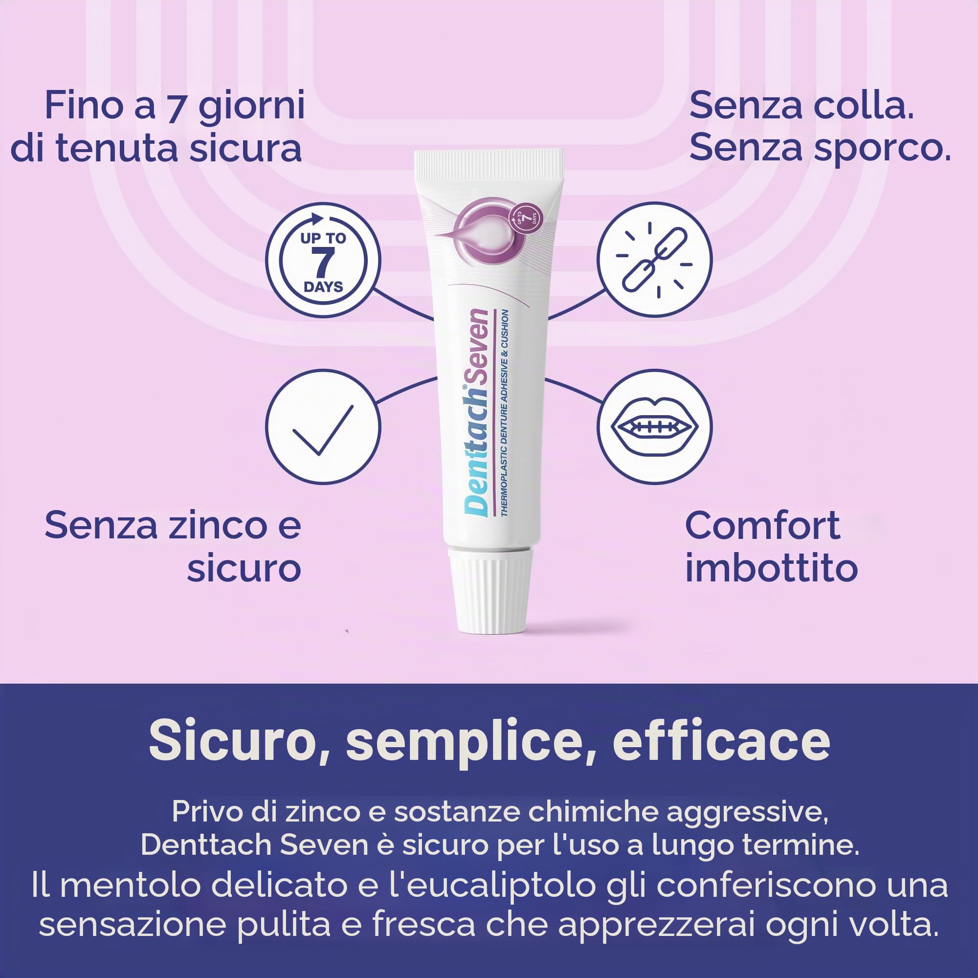 Denttach Adesivo per protesi, adesivo termoplastico cuscino e reliner, presa comoda e sicura fino a 7 giorni, senza colla, senza zinco, a lunga tenuta (confezione da 3)