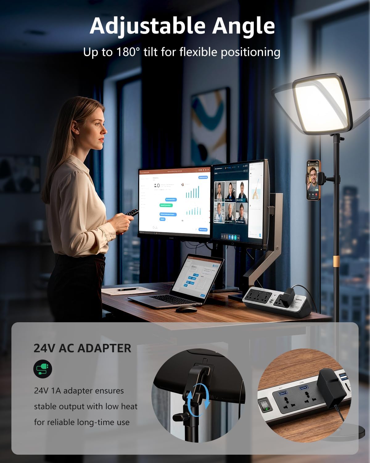 NiceVeedi 14" Large Soft Light with 75" Stand, Full Screen Dimmable Ring Light, 3 Color/Modular Design/Remote/Phone Holder, Streaming Light for Video Recording/Home Office/TikTok/Makeup/Zoom