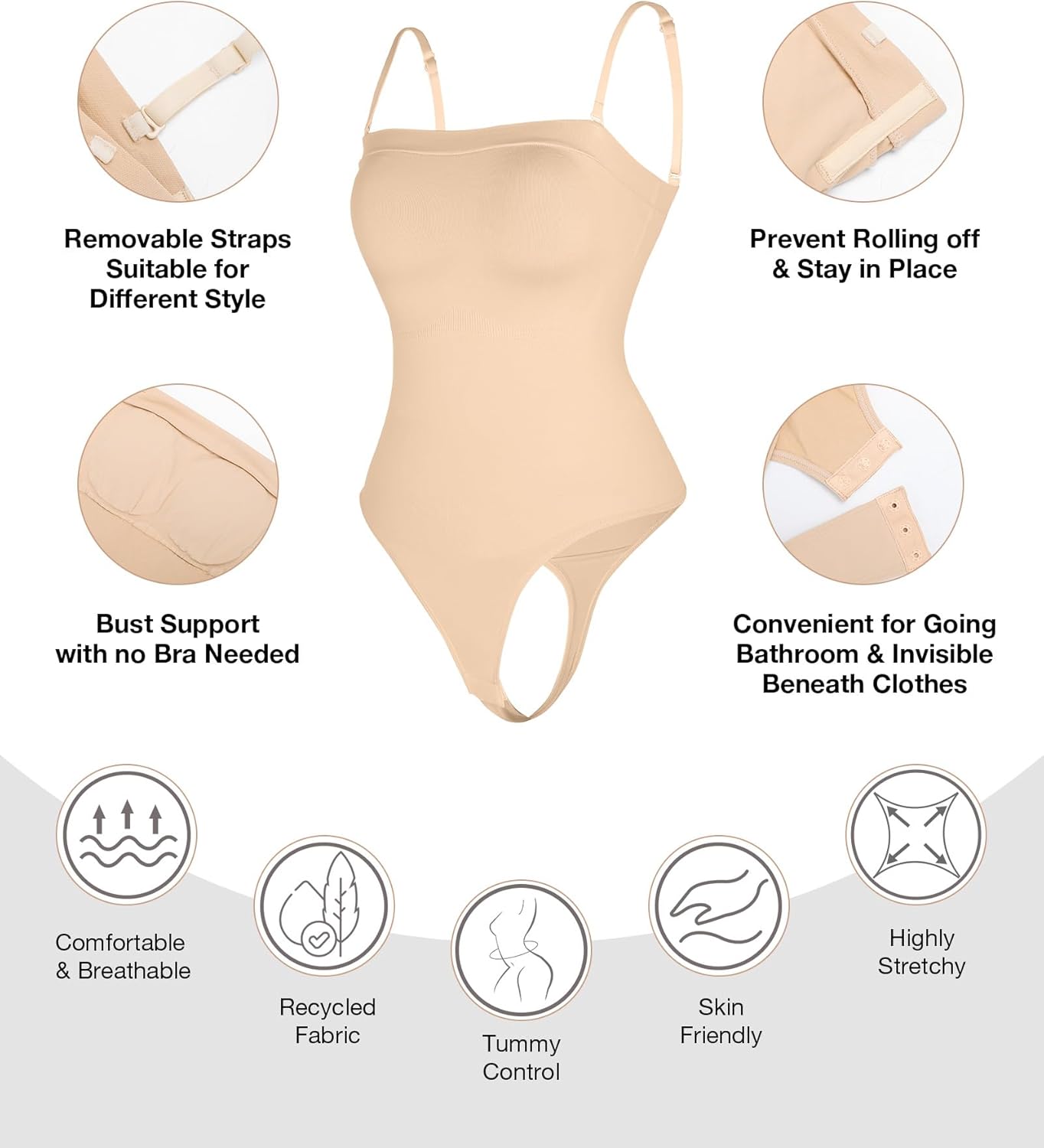 Lover-Beauty Shapewear Tummy Control Strapless Bodysuit for Women Seamless Thong Body Shaper Waist Trainer - Image 4