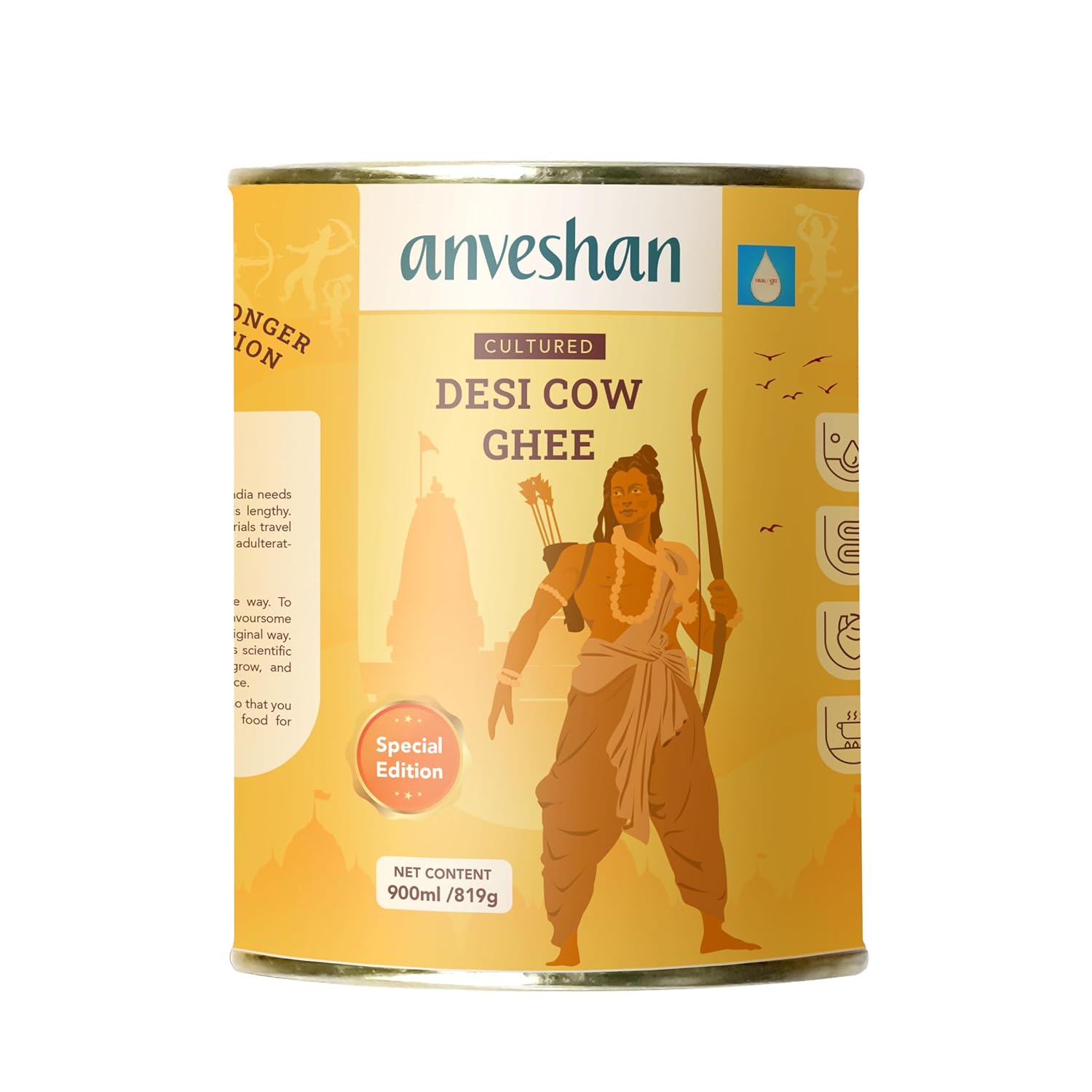 Anveshan A2 Cultured Desi Cow Ghee 900ML Tin Can CurdChurned