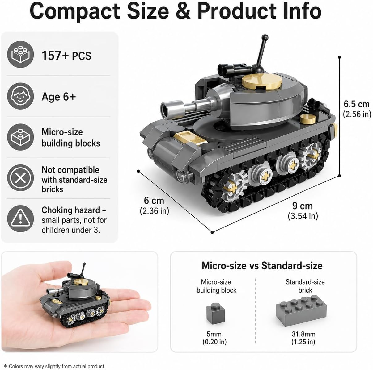 Micro Building Blocks Armored Phantom Tank Model Kit (4 Styles), Mini Cute Tank Set with Rotating Turret & Simulated Tracks,Develop Hands-on Skills (Wilderness F4 Tank (Gray)) image 4