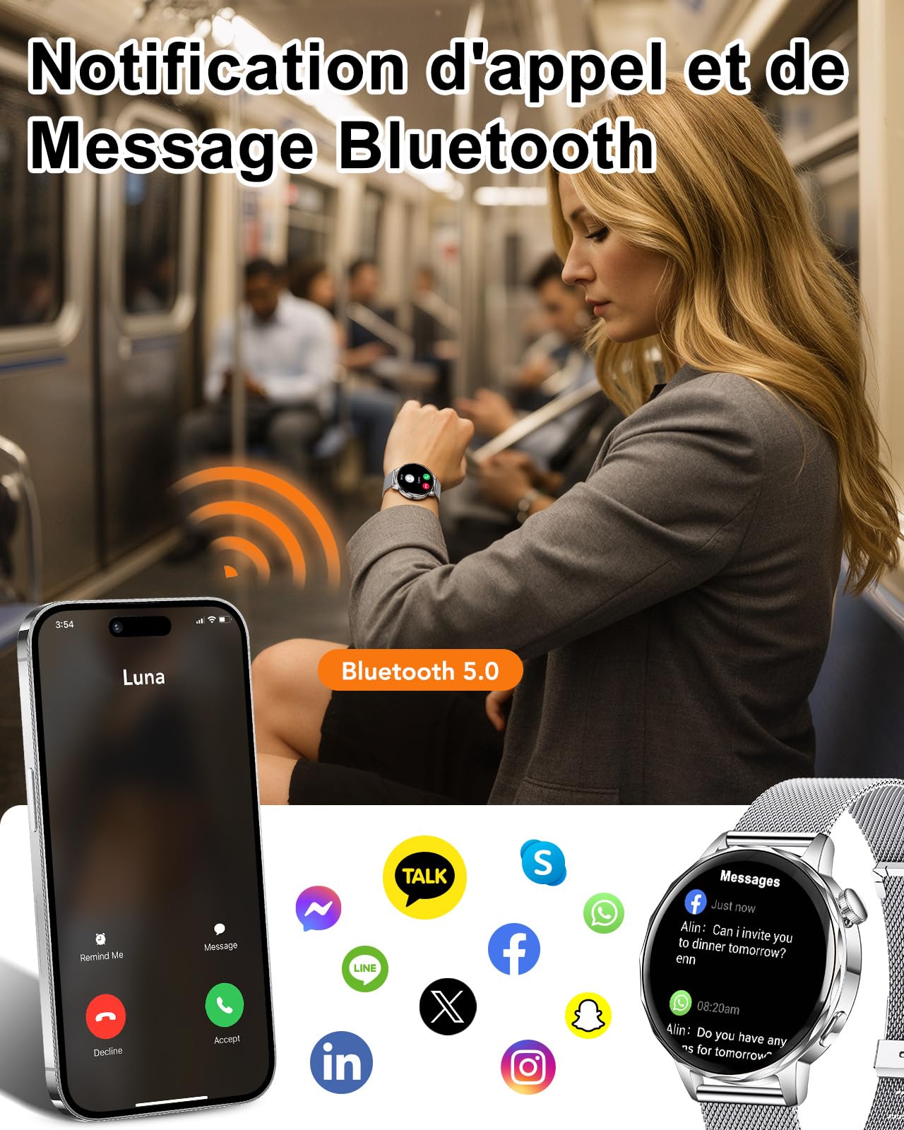 CIVO Montre Connectée Femme Sport: Acier Inoxydable Etanche Fitness Podometre - Track Bluetooth Smartwatch Compatible Android iOS Cadeau