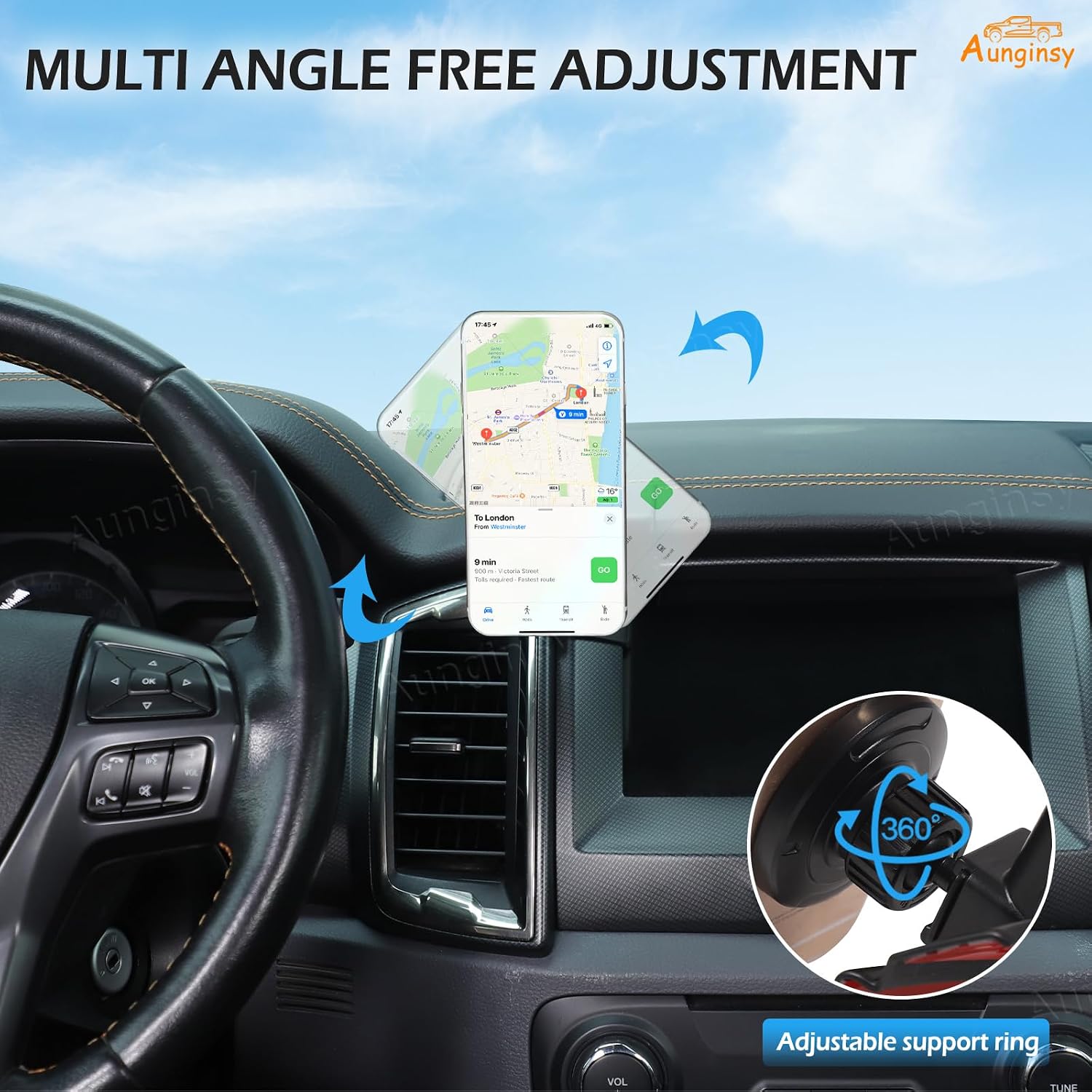Car Vacuum Magnetic Suction Phone Holder Compatible with Ford Ranger 2015-2022 Pickup Center Console Air Outlet Vent Upper Panel Mobile Phone Mount Dashboard Hands-Free Cell Phones Bracket Accessories