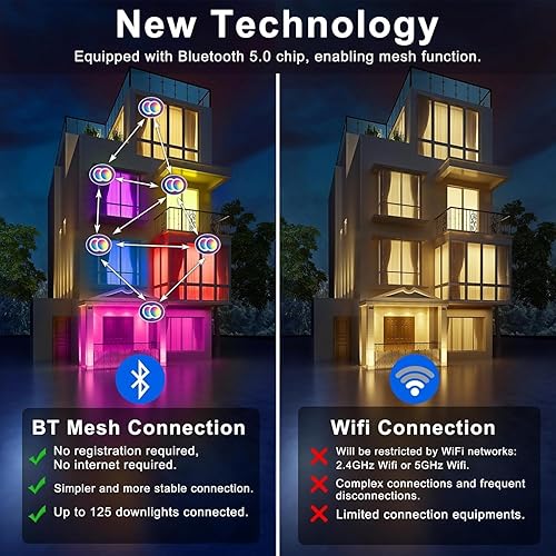 Miniatura 3 de Iluminación empotrable inteligente de 4 pulgadas que cambia de color LED de 12 W, luz de techo empotrada de 1000 lúmenes compatible con Alexa, RGB y