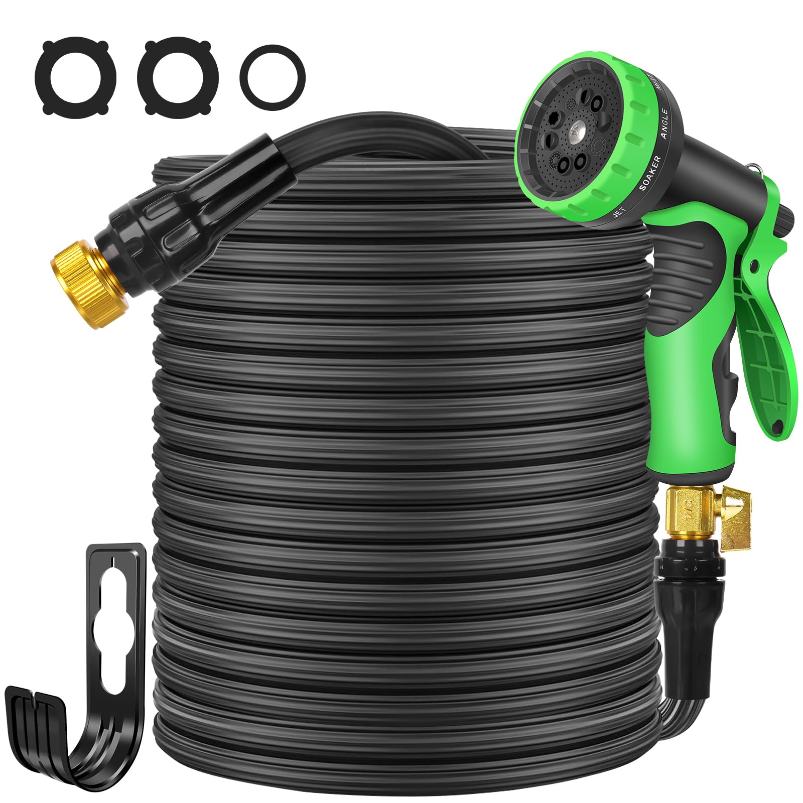 Garden Hose 100ft - Expandable Garden Hose with Spray Nozzle & Holder, 5 Layers Nano Rubber Leak-Proof Water Hose, Flexible Lightweight Hose Water Pipe for Car Washing, House Cleaning (100FT)