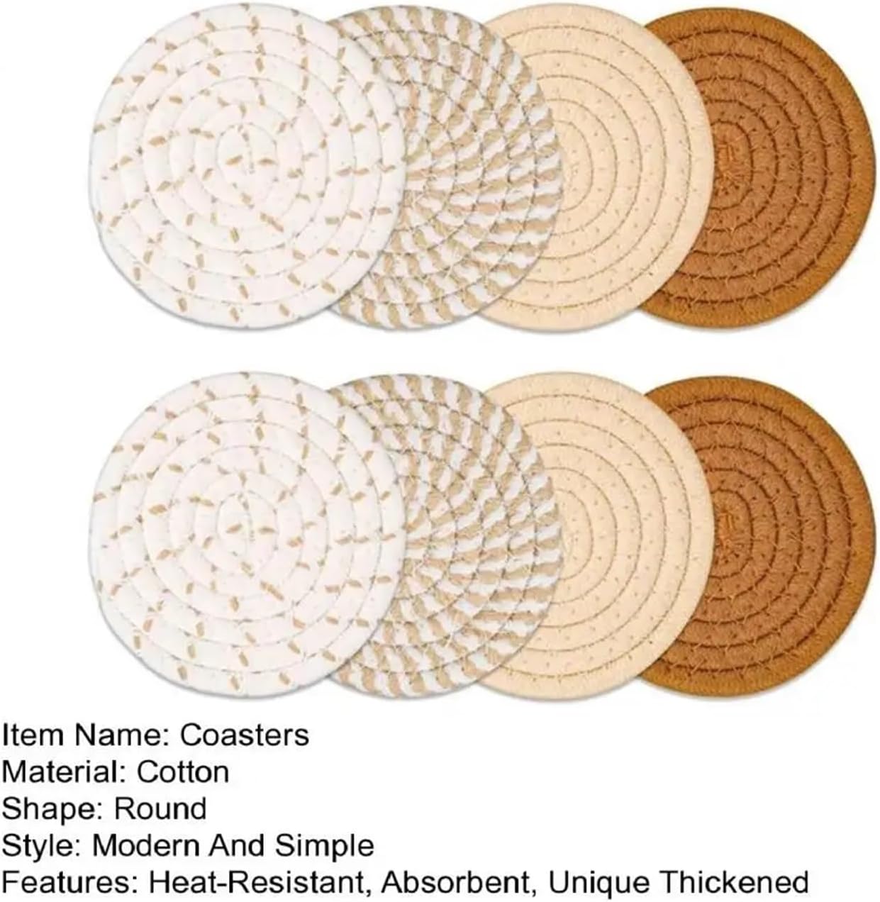 Cotton Rope Woven Coasters Heat- Absorbent Unique Thickened Cotton Coaster Rack Table Placemat(Dark Khaki)