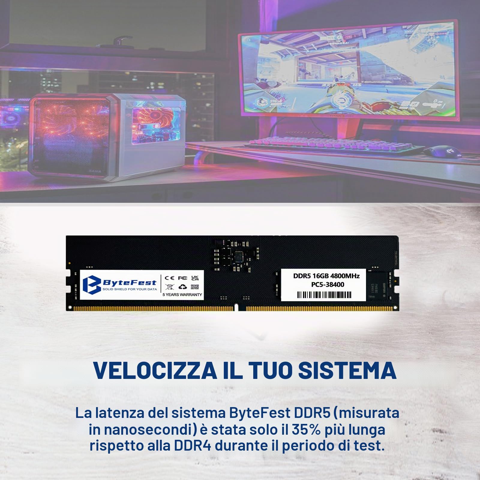 DDR5 RAM 16GB 4800MHz PC5-38400 CL40 UDIMM 1.1V 288 Pin Desktop Computer Aggiornamento RAM del modulo di memoria