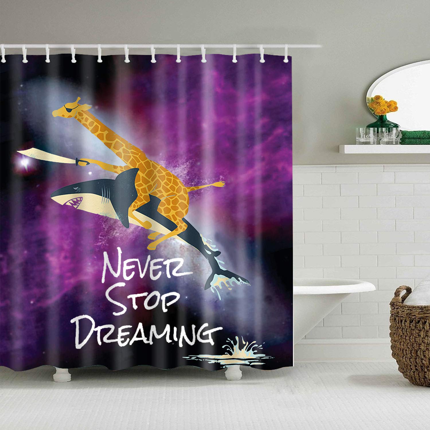 FANSU Shower Curtains Mould Proof Resistant Waterproof 3D Printed Bath Curtain for Bathroom with 12 Hooks Polyester Fabric Cartoon Creative Home Decor (Creativity,165x180cm)