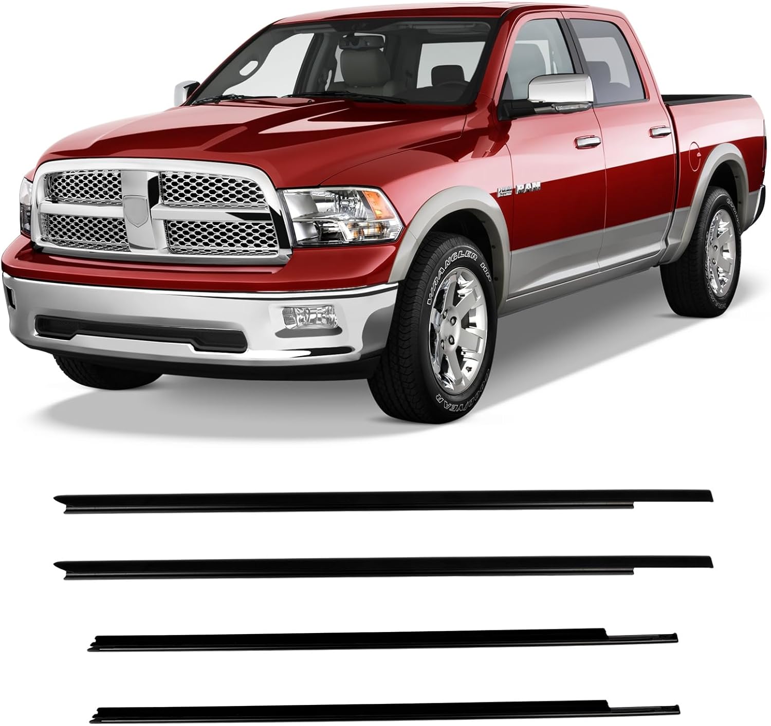 ECCPP Window Molding Trim for 2009-2021 Dodge Ram - 4PCS Outer Door Weather Stripping Replaces 55112376AH 55112377AH Black Durable