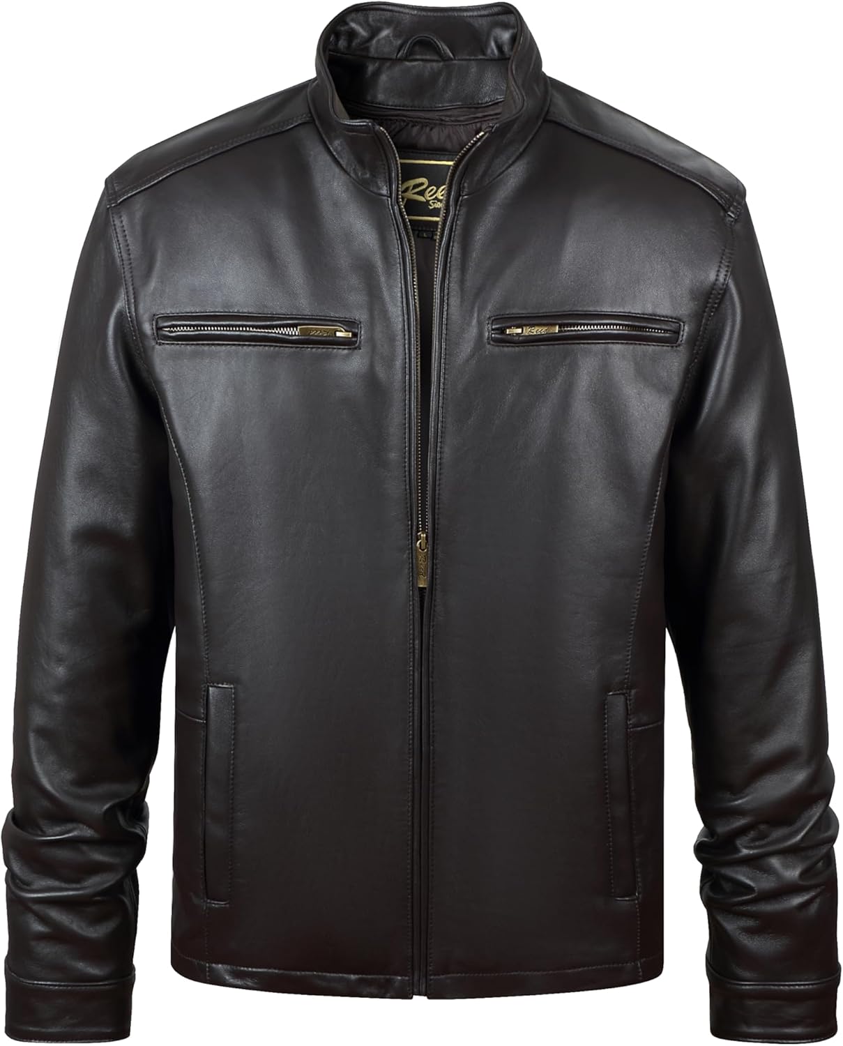 REED EST. 1950 Men's Jacket Genuine Lambskin Leather Stand UP Collar Winners Coat