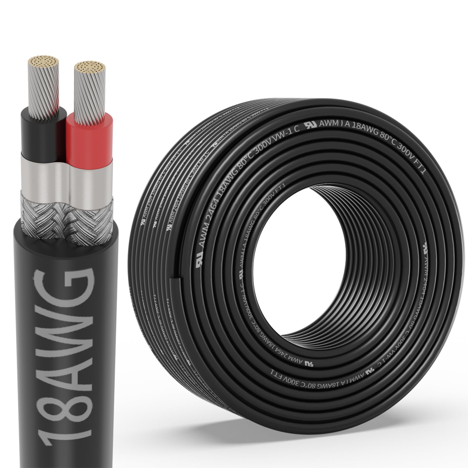 18 Gauge 2 Conductor Shielded Wire 25FT, UL2464 18 AWG 2 Shielded Cable Tinned Copper Stranded 18/2 CNC Wires for CNC VFD Spindle, Stepper Motor, 3D