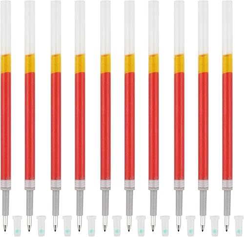 DunBong Recambios de tinta de gel roja, repuestos de bolígrafos de gel líquido, línea fina de 0.020 in, juego de 10 (rojo)
