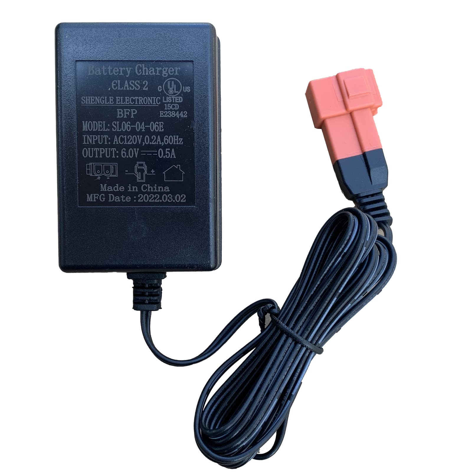 6.0V 0.5A Battery Charger for Ride On Toys Kids Ride On Car, SL06-04-06E 6 Volt Battery Power Adapter Square Plug