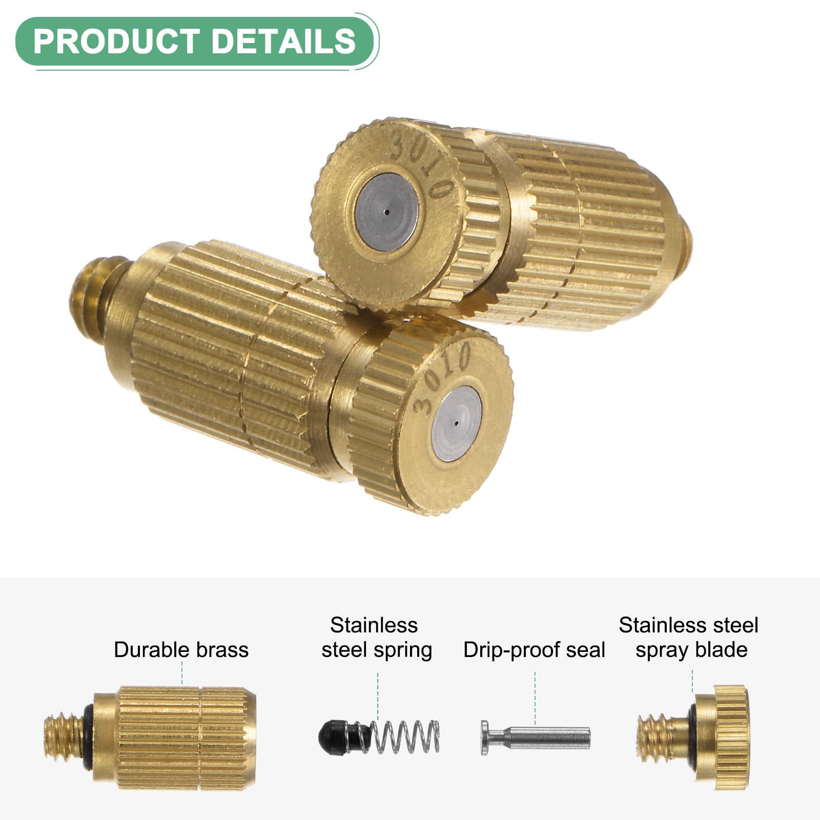 M METERXITY 30er-Pack Messing-Vernebelungsdüsen, 0,012"/0,3mm Orifice Mister Düsen Messing, Hochdruck-Sprühvernebelungsdüsenkopf für Außenkühlsystem/Gewächshaus/Gartenbau [10/24 UNC]