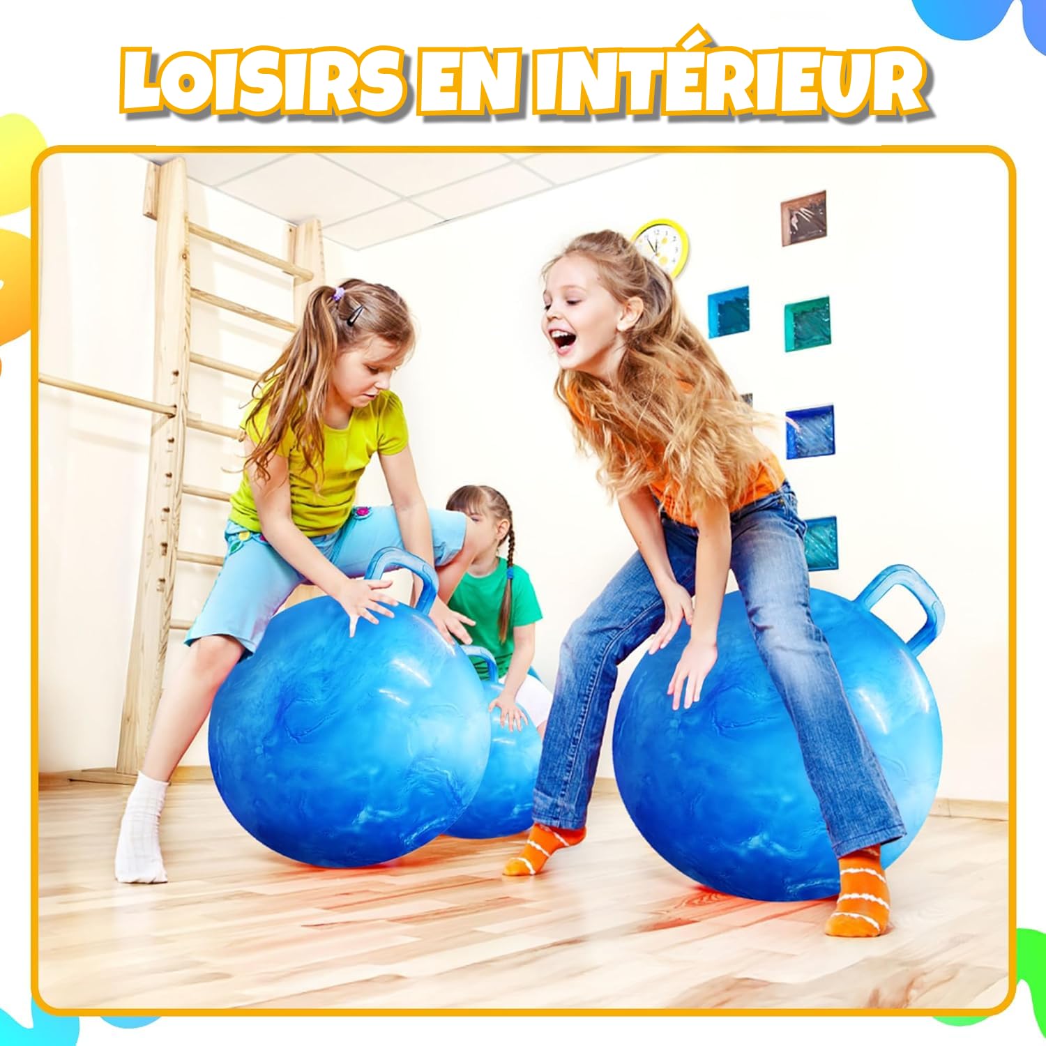 Bedwina Balle Rebondissante pour Enfants – Balle 50,1 cm avec Poignée & Pompe, Jouet Gonflable Durable pour Intérieur/Extérieur, Exercice & Jeu Actif