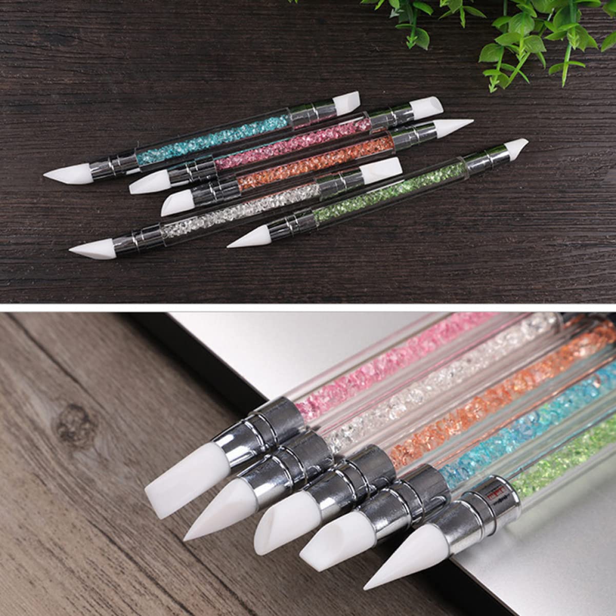FRCOLOR 15pezzi Pennello Per Nail Art Con Diamante e Testa Doppia Strumenti Manicure Silicone Per Disegno Unghie Per Artisti Del e Appassionati Di Nail Art