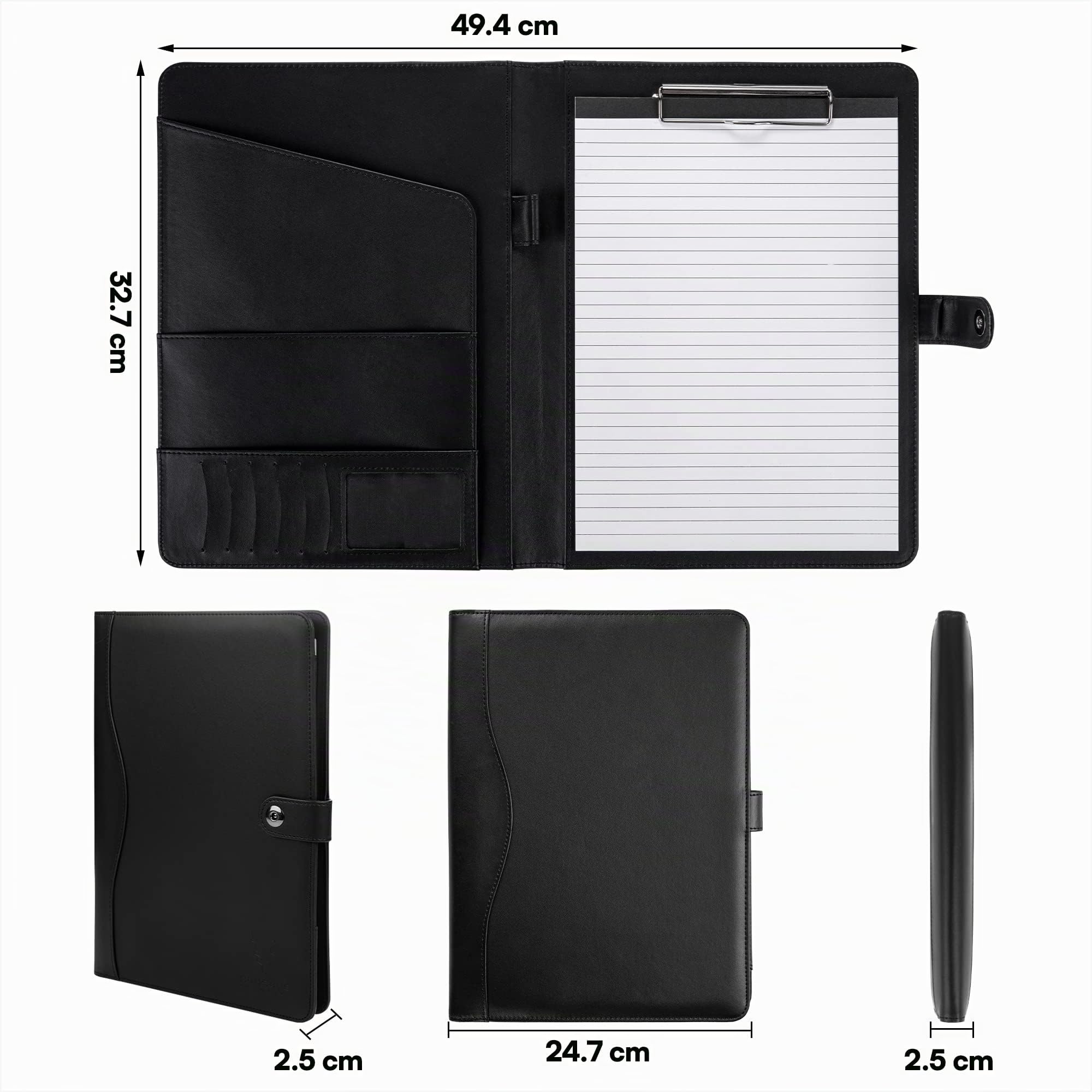 Cartellina Portadocumenti A4 in Pelle PU con Portablocco, Blocco Note, Organizer Documenti e Chiusura Magnetica