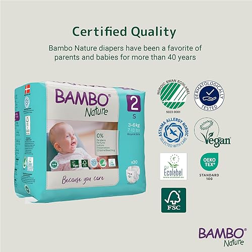 Miniatura 2 de Bambo Nature Pañales hipoalergénicos para bebé, pañales con etiqueta ecológica, protección mejorada contra fugas, totalmente libres de cloro,