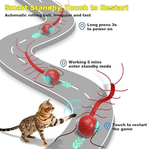 Miniatura 6 de Juguetes interactivos para gatos de interior, pelota de gato móvil con cola, rodando rápido en alfombra, canto y activación de movimiento