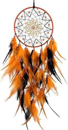 Miniatura 6 de Atrapasueños de plumas negras y naranjas, decoración de pared hecha a mano, atrapasueños, adorno colgante de pared para dormitorio, sala de estar,