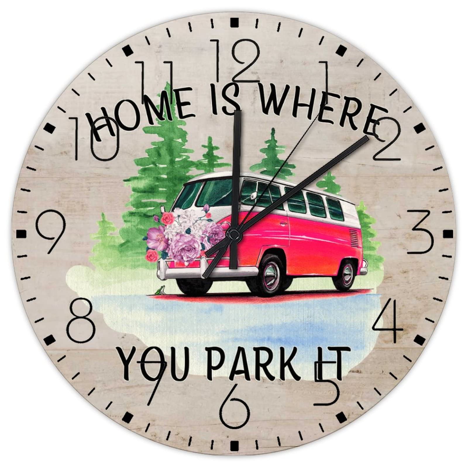 Horloge ronde en bois feu de camp pour chalet et gîte de charme