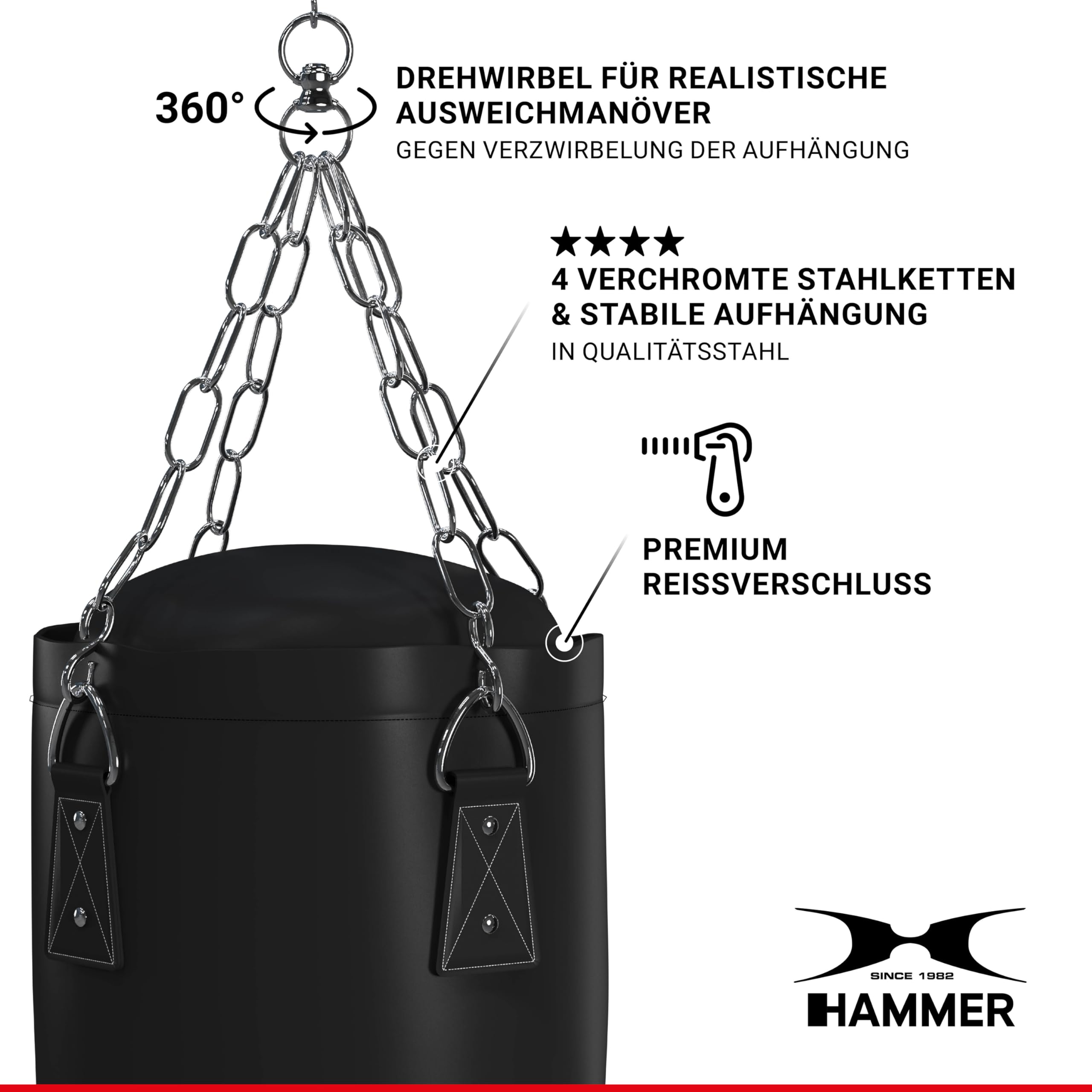 HAMMER BOXING Boxsack Premium Black Kick - Ideal für Box- und Kickbox-Training