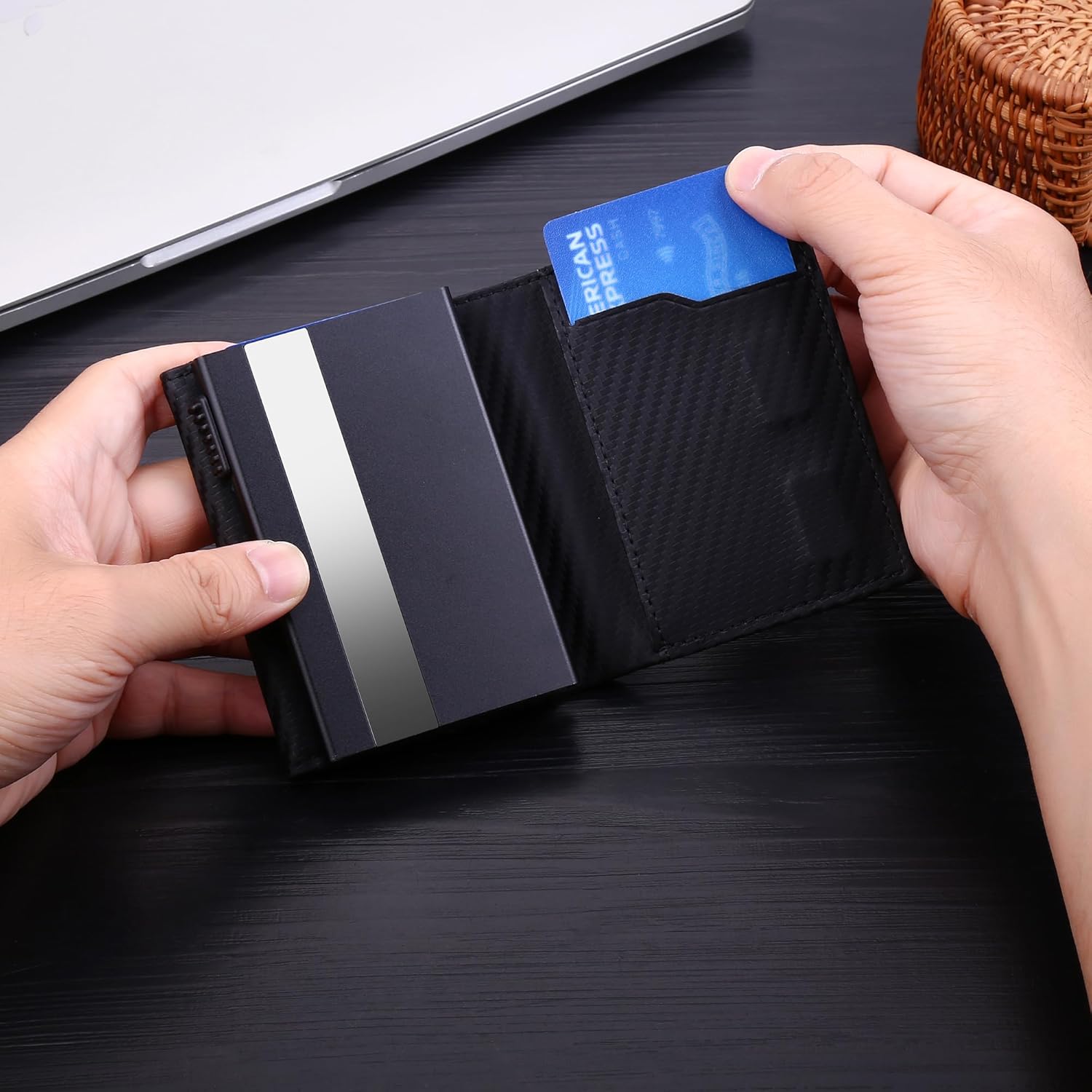 Mens Wallet Card Holder Pop up Card Holder，Smart, Slim, Minimalist Design for Front Pocket， 10-13 Card Capacity | ID Window Cash Slot，Metal Aluminum Credit Card Holder Bifold Wallet（black） - Image 5