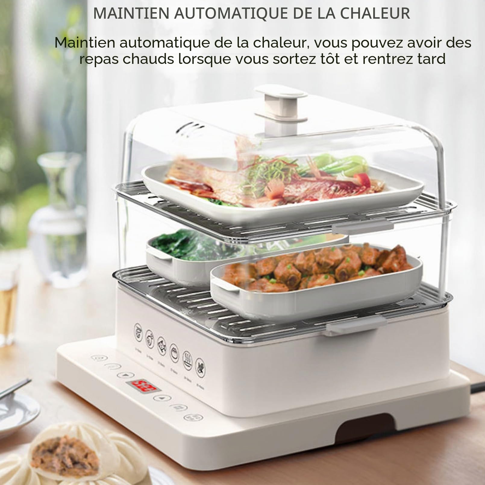 Cuiseur Vapeur 800 W 40 L 3 Niveaux Polypropylène Design Empilable