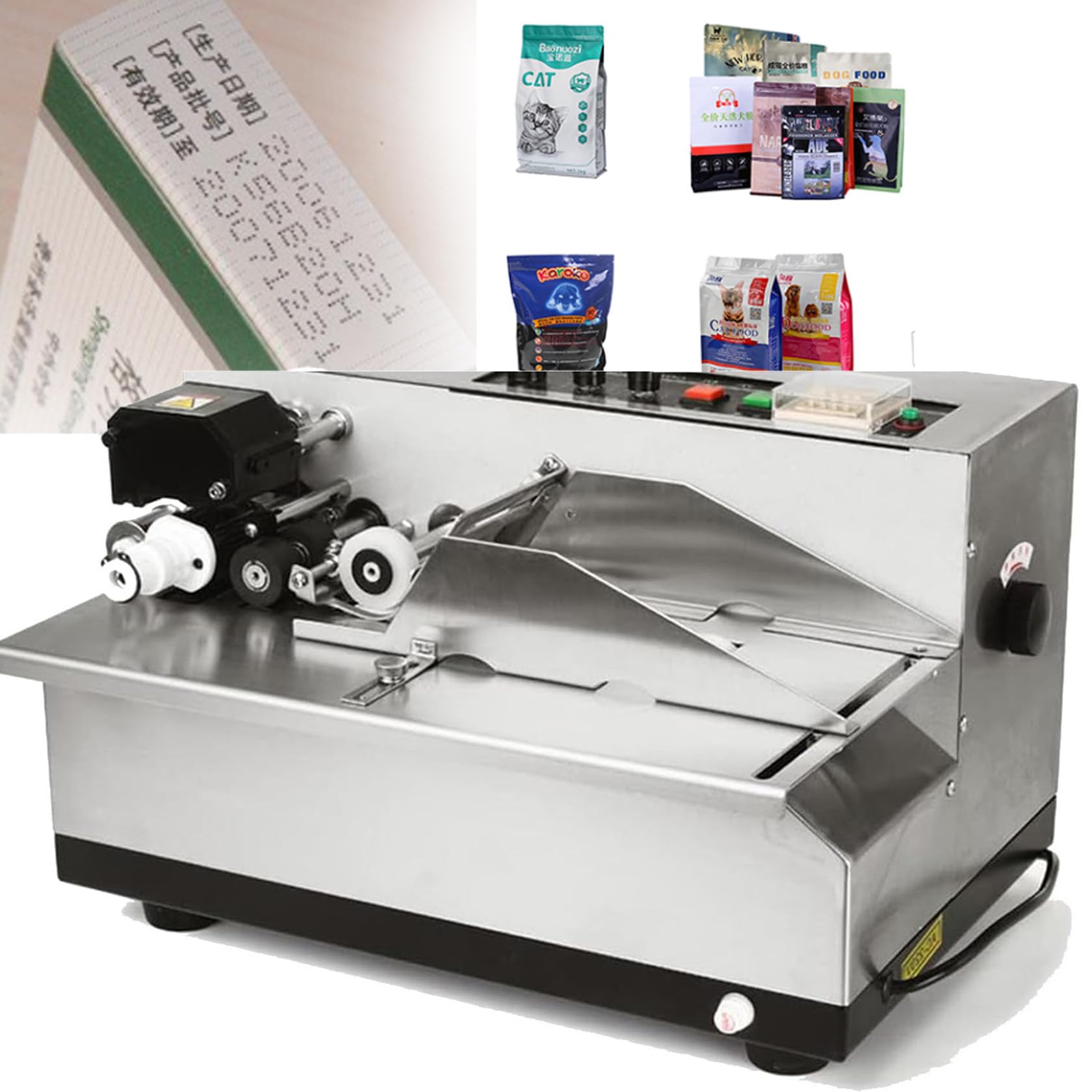 Máquina automática de etiquetado de fecha de impresión, dispositivo de codificación por lotes de rueda de tinta de 180 W, control fotoeléctrico, conteo automático, 300 unidades/minuto, tecnología de