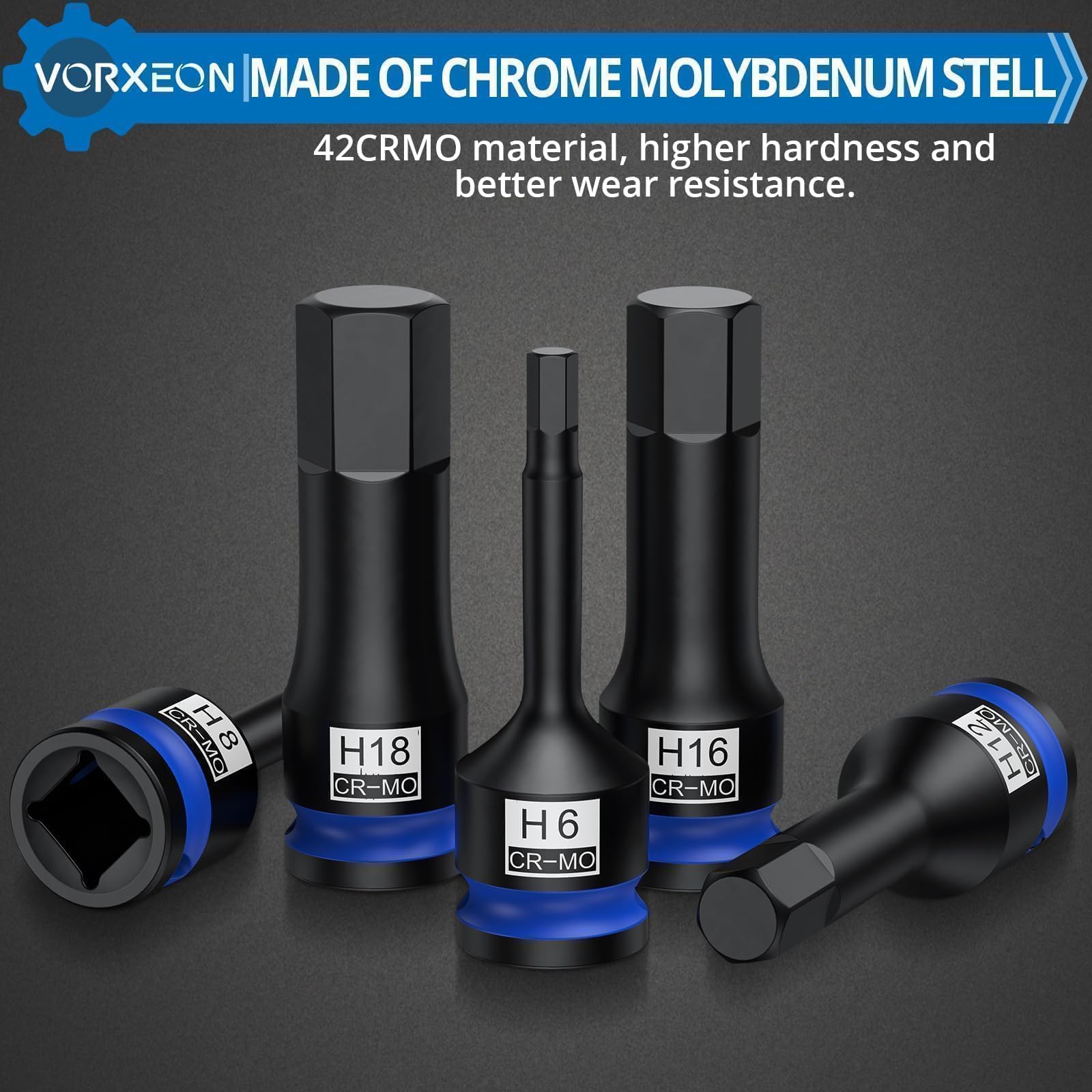 Juego de 1/2" Llaves de Vaso Hexagonales 42CRMO 5-19mm Métricas Llaves de Vaso de Impacto para Garaje Taller de Reparación de Automóviles