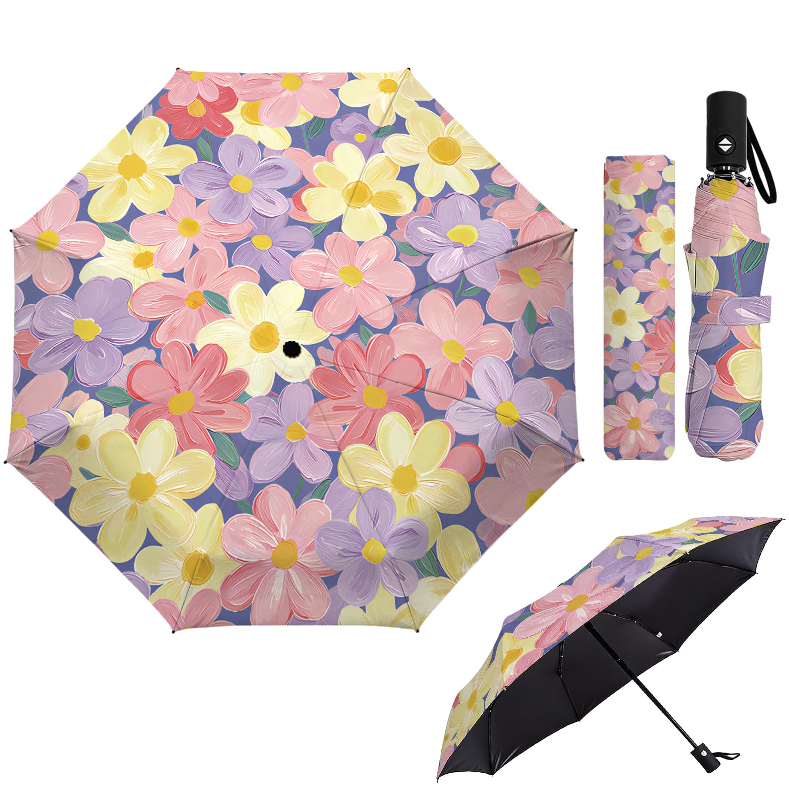 MAYJOYDIY Paraguas plegable automático portátil de viaje de 107 cm, paraguas de cierre automático para uso diario, viajes, actividades al aire libre