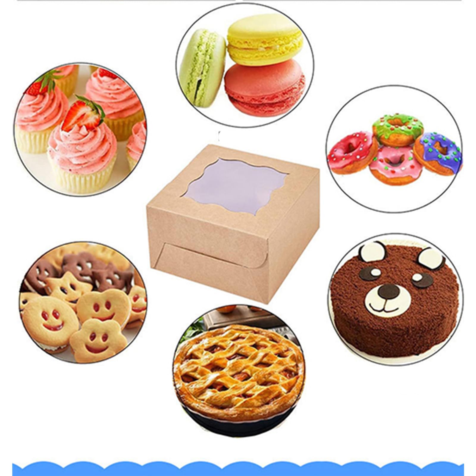 Kraft-Pappbox Mit Sichtfenster Für Cupcakes & Gebäck – 10,2 X 10,2 X 6,7 Cm, 50 Stück, Inkl. Dankeschön-Aufkleber
