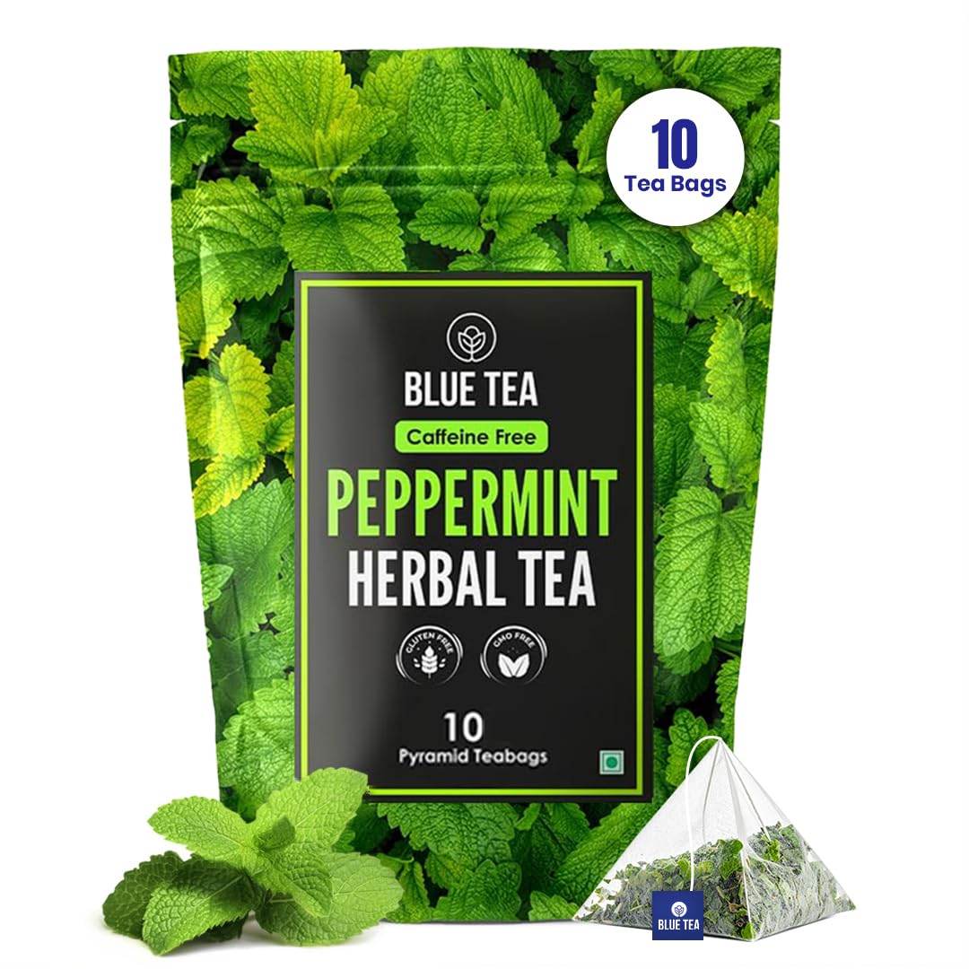 BLUE TEA - Peppermint Tea - 10 Count - Plant Based Tea Bag | SUPPORTS DIGESTION | Antioxidant Rich | Fresh & Cool Minty Flavour | Caffeine Free -