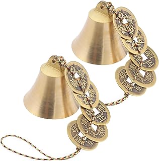 2 PCS Hanging Bells for Door, Feng Shui Coins, Chinese Feng Shui Bell Wind Chime, Brass Hanging Decor with Coins for Wealth Protection Good Luck, Indoor Outdoor Car Decor