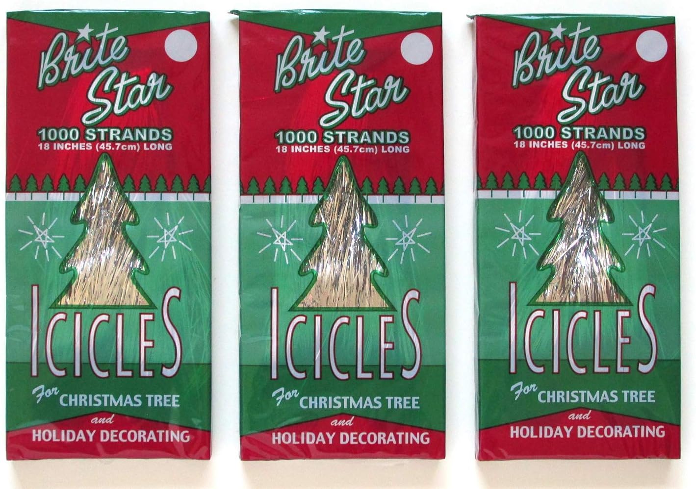 Brite Star Tinsel Icicles, Silver, 3 Packages, 1000 count each
