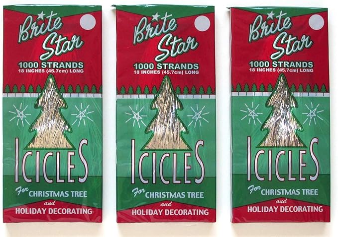 Brite Star Tinsel Icicles, Silver, 3 Packages, 1000 count each