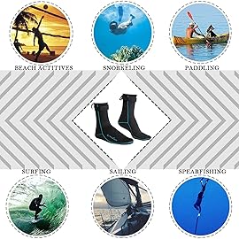 OMGear Water Socks Neoprene Socks Beach Booties Shoes 3mm Glued Blind Stitched Anti-Slip Wetsuit Boots Fin Swim Socks (3mm High Cut/Aqua, S(Men 6-7,Women 6-8))